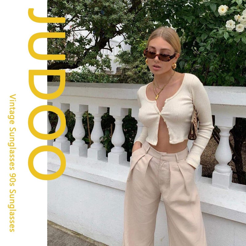 JUDOO Rectangle Sunglasses for Women Vintage Fashion Narrow Square Frame with UV400 Protection ((2 pack) Black+Tortoise Frame Brown Lens) - Image 2